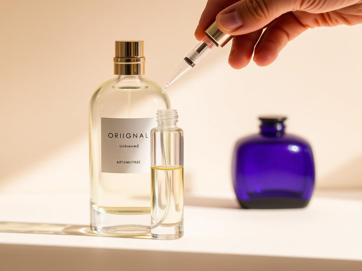 Przelewanie oryginalnych perfum do mniejszego szklanego atomizera